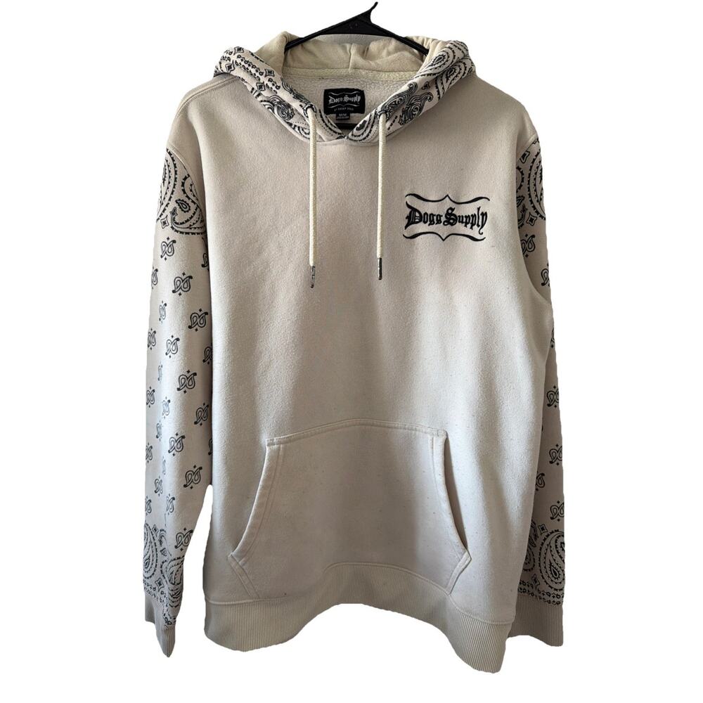 Dogg Supply by Snoop Dogg Hoodie Mens M Beige Paisley Urban Streetwear Hip Hop
